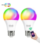 Spuldze LED E27, 230V, 9W, 810lm, 2700K - 6500K, RGB, SMART Wi-Fi, vadāms caur aplikāciju, TUYA / Smart Life, P3 (2gab. kompl.), NOUS