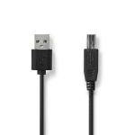 Printera kabelis USB 2.0 A Male - USB B Male 480 Mbps 2 m, melns