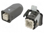 Connector: HDC | male + female | S-A | PIN: 4 | 3+PE | size 3A | straight