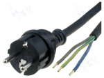 Cable | CEE 7/7 (E/F) plug,wires | Len: 3m | black | rubber | 3x2,5mm2