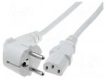 Cable | CEE 7/7 (E/F) plug angled,IEC C13 female | 3m | white | PVC