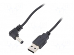 Cable | USB A plug,DC 5,5/2,1 plug | angled | black | 1.5m | Core: Cu