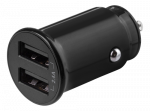 DELTACO 12/24 V USB car charger with compact size and dual USB-A ports, 2.4 A, 12 W, black USB-CAR124