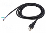 Cable | 3x18AWG | NEMA 5-15 (B) plug,wires | PVC | 3m | black | 10A | 125V