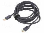 Cable | USB 2.0 | USB C plug,both sides | 2m | black | textile | 100W
