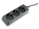 Extension lead | 3G1.5mm2 | 1.4m | PVC | black | Sockets no: 3 | 16A