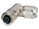Connector: M12 | plug | PIN: 4 | 48V | angled | IP67 | IDC | Contacts: CuSn