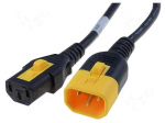 Cable | IEC C13 female,IEC C14 male | 2m | with locking | black | PVC