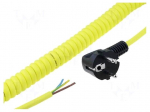 Cable | CEE 7/7 (E/F) plug angled,wires | coiled | yellow | PUR | 250V