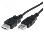 Cable | USB 2.0 | USB A socket,USB A plug | nickel plated | 5m | black
