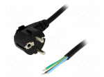 Cable | CEE 7/7 (E/F) plug angled,wires | 1.8m | black | PVC | 16A