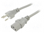 Cable | 3x1mm2 | IEC C13 female,SEV-1011 (J) plug | PVC | 3m | grey