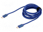 Cable | USB 2.0 | USB C plug,both sides | 2m | blue | textile | 100W