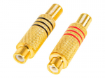 &Uuml;hendused // Different Audio, Video, Data connection plug and sockets // 96-766# Gniazdo rca-na kabel złote duże 2szt (czarno+czerwone)
