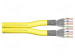 Wire | S/FTP | 8x2x22AWG | 7a | wire | LSZH | yellow | 500m | &Oslash;cable: 8mm