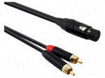 Cable | RCA plug x2,XLR female 3pin | 1.5m | black | PVC