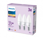 PHILIPS LED 25W B35 E14 Silti balta 2700K matēta 3 gab spuldze 8719514460034 929003546693