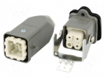 Connector: HDC | male + female | S-A | PIN: 4 | 3+PE | size 3A | straight