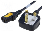 Cable | BS 1363 (G) plug,IEC C13 female | 2m | with locking | black