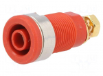 Socket | 4mm banana | 32A | red | gold-plated | screw,on panel | 32mm