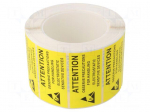 Self-adhesive label | ESD | 38x75mm | 1000pcs | reel | black,yellow