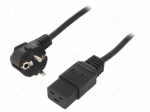 Cable | 3x1.5mm2 | CEE 7/7 (E/F) plug angled,IEC C19 female | PVC