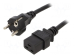 Cable | CEE 7/7 (E/F) plug,IEC C19 female | 3m | black | 16A | 250V
