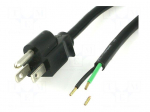 Cable | 3x18AWG | NEMA 5-15 (B) plug,wires | PVC | 2m | black | 10A | 125V