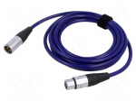 Cable | XLR male 3pin,XLR female 3pin | 3m | blue | 0.25mm2 | Cores: 2
