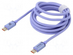 Cable | USB 2.0 | USB C plug,both sides | 2m | violet | textile | 100W