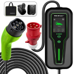 Qoltec Mobile EV charger with adjustable 2in1 Type2 | 11kW | 400V | CEE 32A | LCD | 3 phase | Portable | Wallbox | 5m