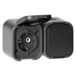 Uued tooted // Gniazdo podw&oacute;jne n/t 2P+Z, Schuko, bryzgoszczelne z klapką B2, IP54, NT-7B2, szary/czarny