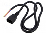 Cable | 3x1mm2 | IEC C14 male,wires | PVC | 1m | black | 10A | 250V
