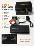 Bicycle accessory iLike JOHORSE Bike Headlight & Electric Horn &ndash; 300 Lumens, 120dB, USB Rechargeable