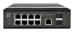 LevelOne IGP-1091 10-Port L3 Managed 2.5 Gigabit PoE Industrial Switch, 2 x 1G/10G SFP+ Uplinks, 8-Port PoE Outputs, Power Budget 480W, 802.3af/at/bt PoE, DIN-Rail, -40&deg;C to 75&deg;C