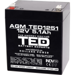 12V 5.1Ah aku:: Pliihape:: 12 volti, 5.1 ampertundi (Ah):: Klemmi t&uuml;&uuml;p T2 (6,35mm)
