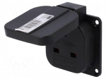 Connector: AC supply | socket | 2P+PE | 250VAC | 16A | black | PIN: 3 | IP54
