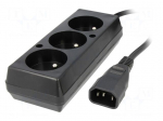 Cable | CEE 7/5 (E) socket,IEC C14 male | 0.3m | Sockets: 3 | black