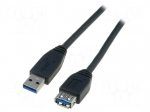 Cable | USB 3.0 | USB A socket,USB A plug | nickel plated | 3m | black