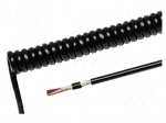 Wire: coiled | 5x0,14mm2 | braid made of copper wires | PUR | black
