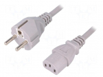 Cable | CEE 7/7 (E/F) plug,IEC C13 female | 1.5m | grey | PVC | 3x1mm2