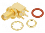 Connector: SMA | socket | female | angled 90&deg; | 50&Omega; | THT | PTFE | brass