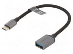 Cable | USB 3.0 | USB A socket,USB C plug | nickel plated | 0.15m