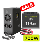 Inverter 700W + 12V HAZE 116Ah battery for home heating system