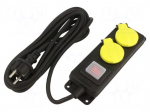 Extension lead | 3x1.5mm2 | 5m | rubber | black | Sockets no: 2 | 16A