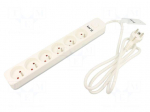 Extension lead | 3x1.5mm2 | 5m | PVC | white | Sockets no: 6 | 16A