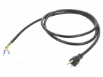 Cable | 3x14AWG | NEMA 5-15 (B) plug,wires | PVC | 2m | black | 15A | 125V