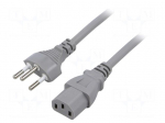 Cable | 3x1mm2 | IEC C13 female,SEV-1011 (J) plug | PVC | 5m | grey