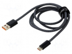 Cable | USB 2.0 | USB A plug,USB C plug | 1m | dark grey | textile