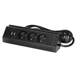 Uued tooted // Potr&oacute;jne gniazdo meblowe z uchwytem na telefon, ładowarką USB i przewodem 1,5m, 3x2P+Z,  2xUSB (typ A, 2,4A), czarne